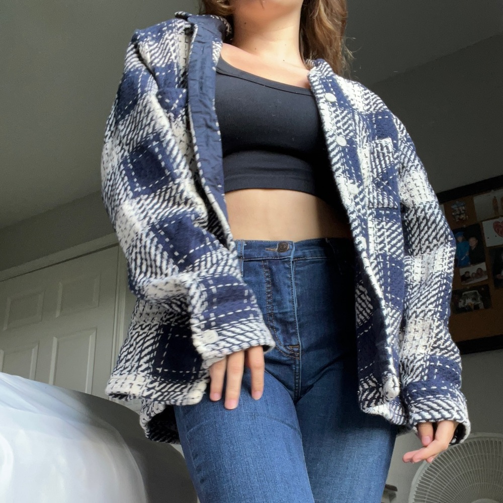 plaid button up wax london jacket.